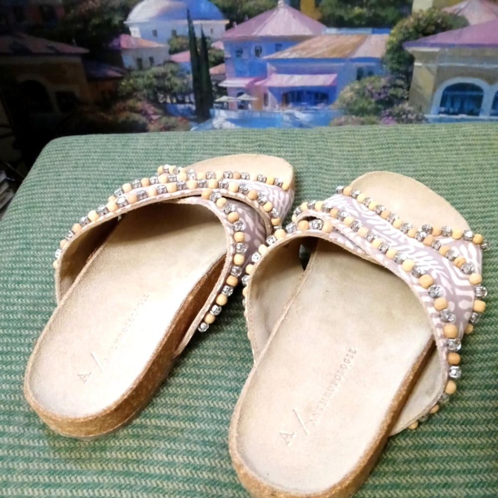 Anthropologie Marnie Embellished Slide 🆕Sandals With 80 Rhinestones.🚢⛵🚤